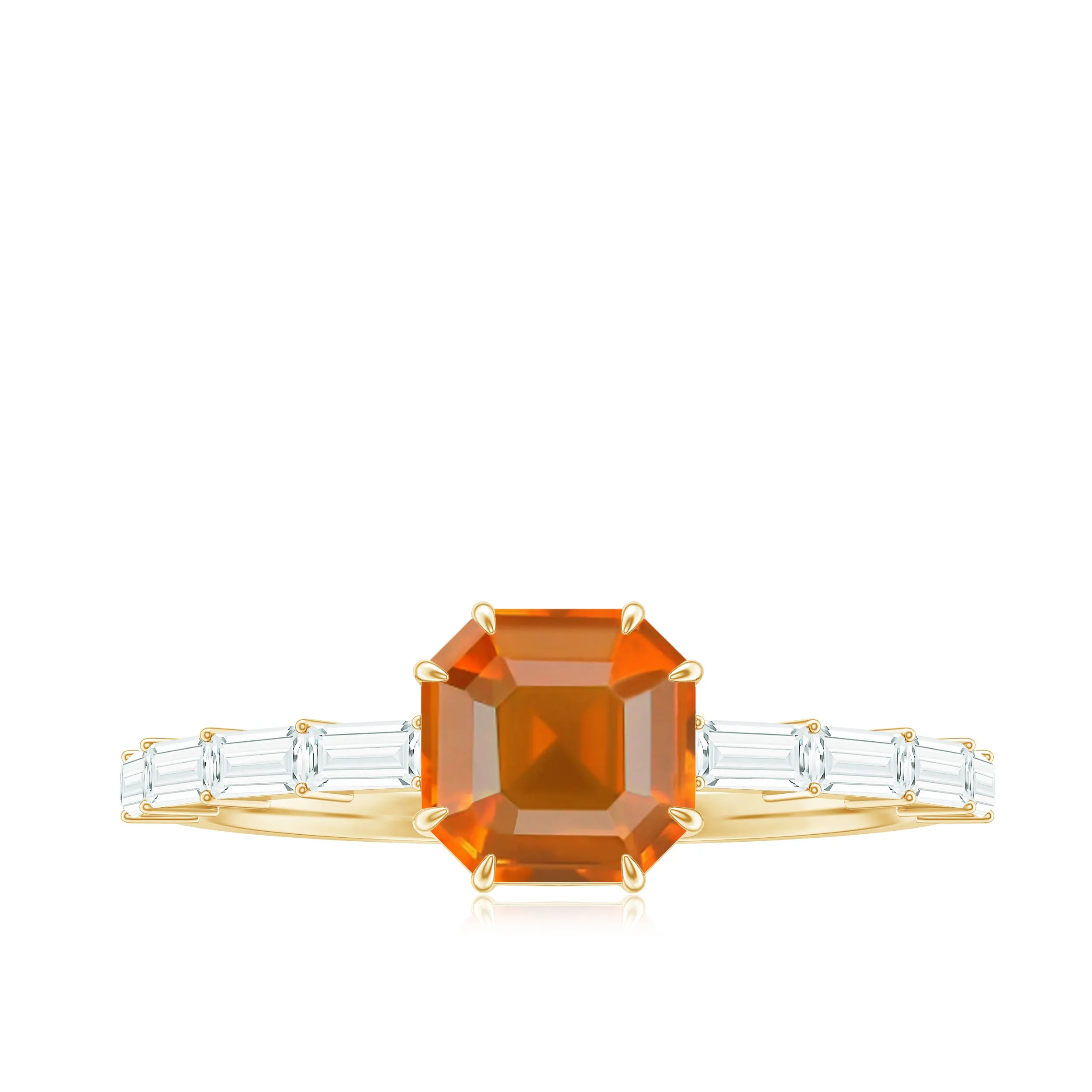 Asscher Fire Opal Solitaire Engagement Ring with Diamond