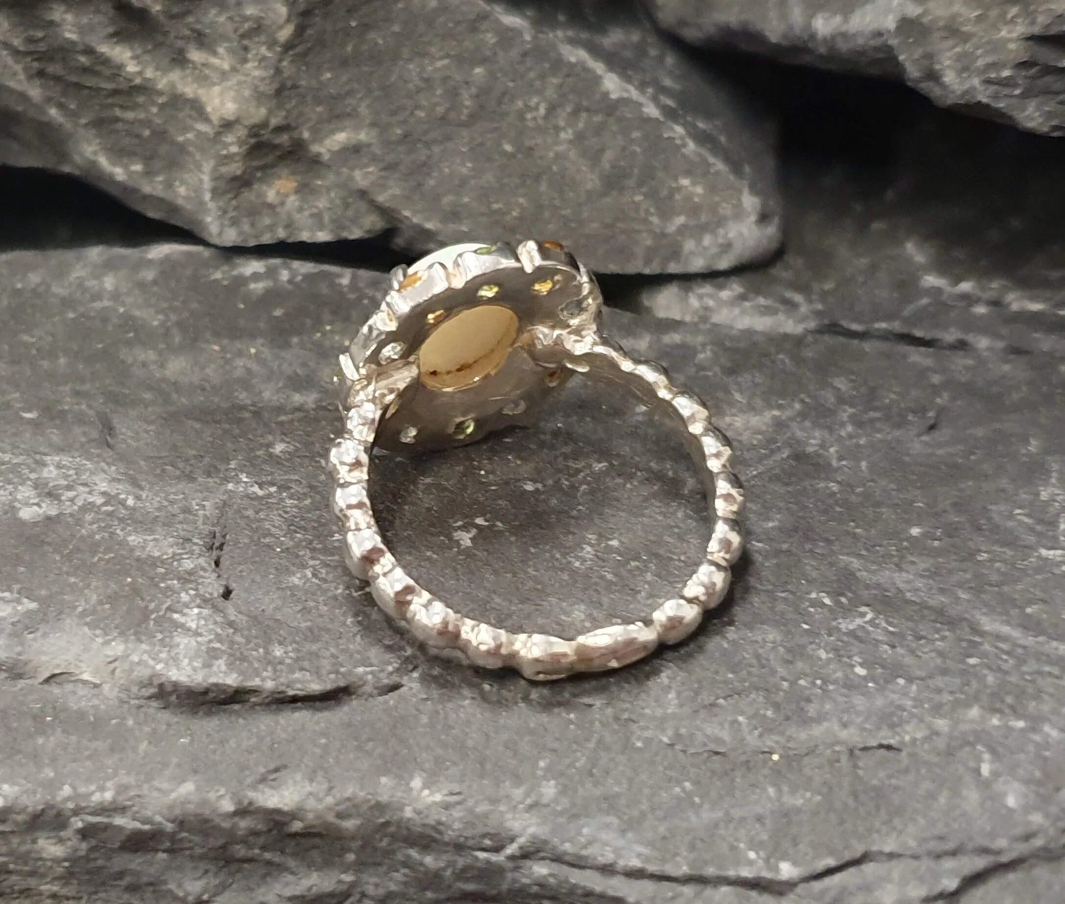 Australian Opal Ring - White Flower Ring - Multistone Cocktail Ring