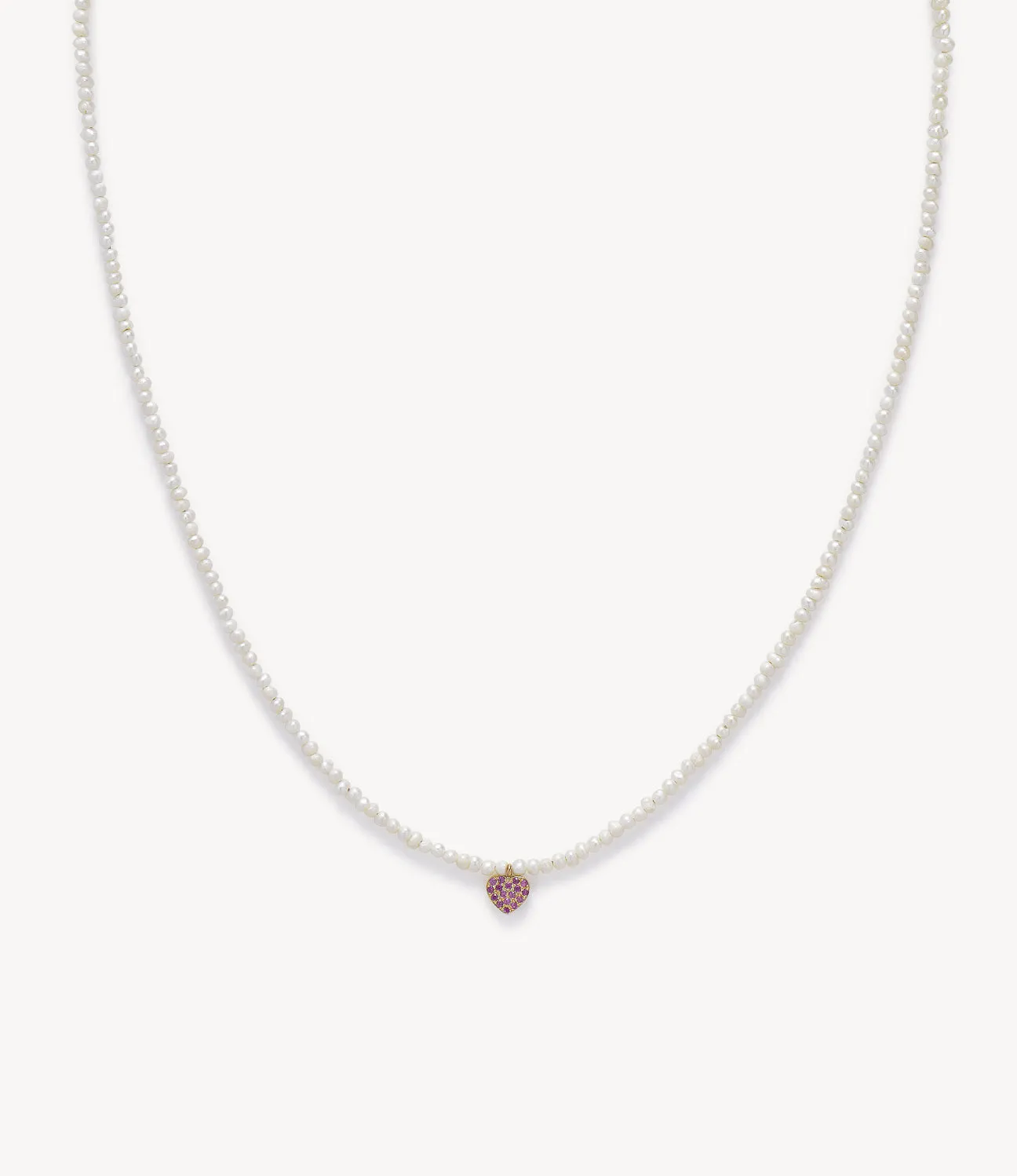 Baby Potato Pearl & Pink Sapphire Heart Beaded Necklace