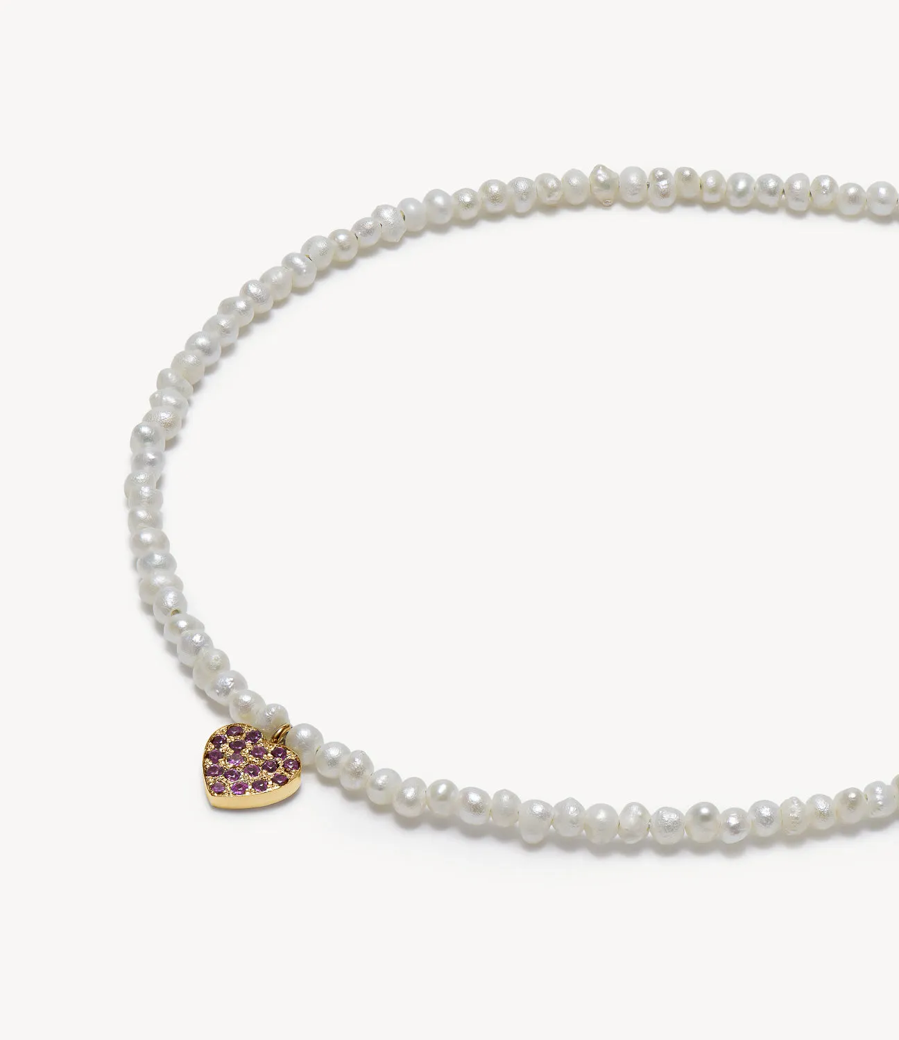 Baby Potato Pearl & Pink Sapphire Heart Beaded Necklace