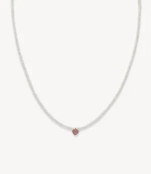 Baby Potato Pearl & Pink Sapphire Heart Beaded Necklace