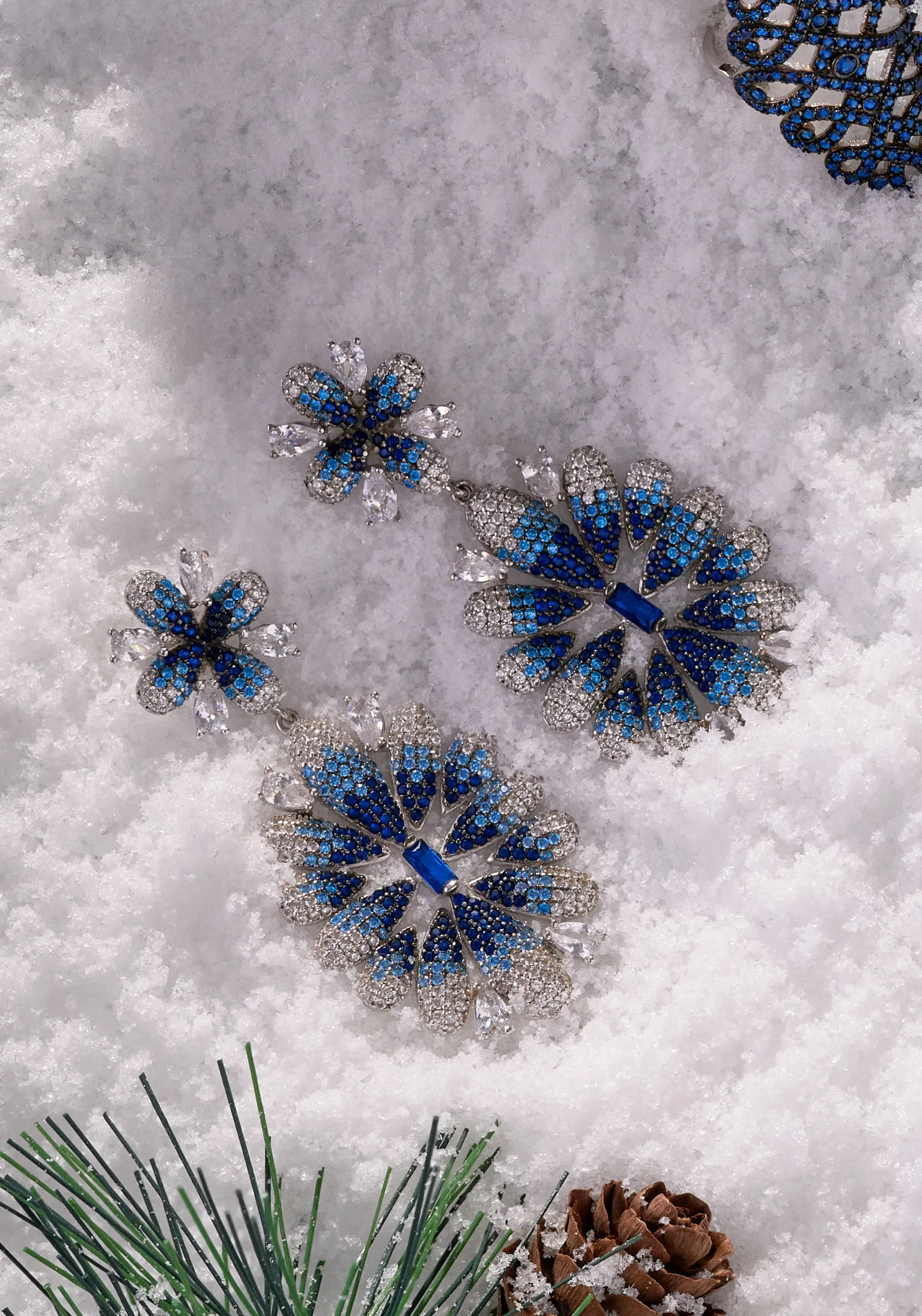 Babylon Ice Blue Gradient Flower Drop Earrings Silver