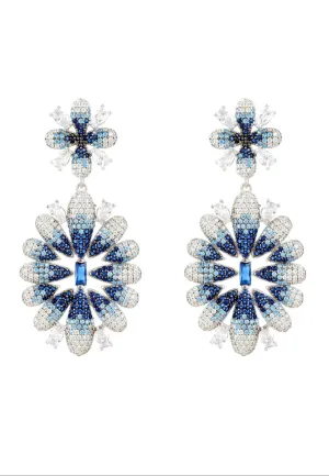 Babylon Ice Blue Gradient Flower Drop Earrings Silver