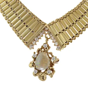 Bib Necklace with Diamonds and Opal Pendant