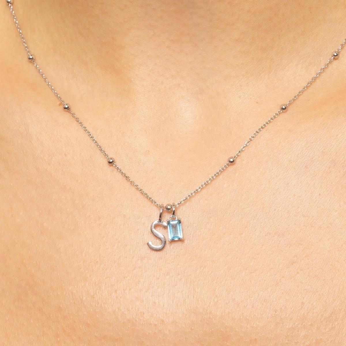 Birthstone Capital Initial Sphere Silver Necklace
