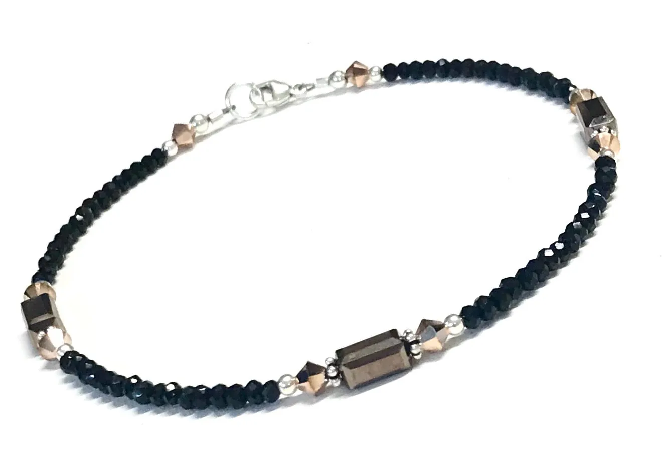 Black and Bronze Anklet - Ankle Bracelet - Sterling Silver