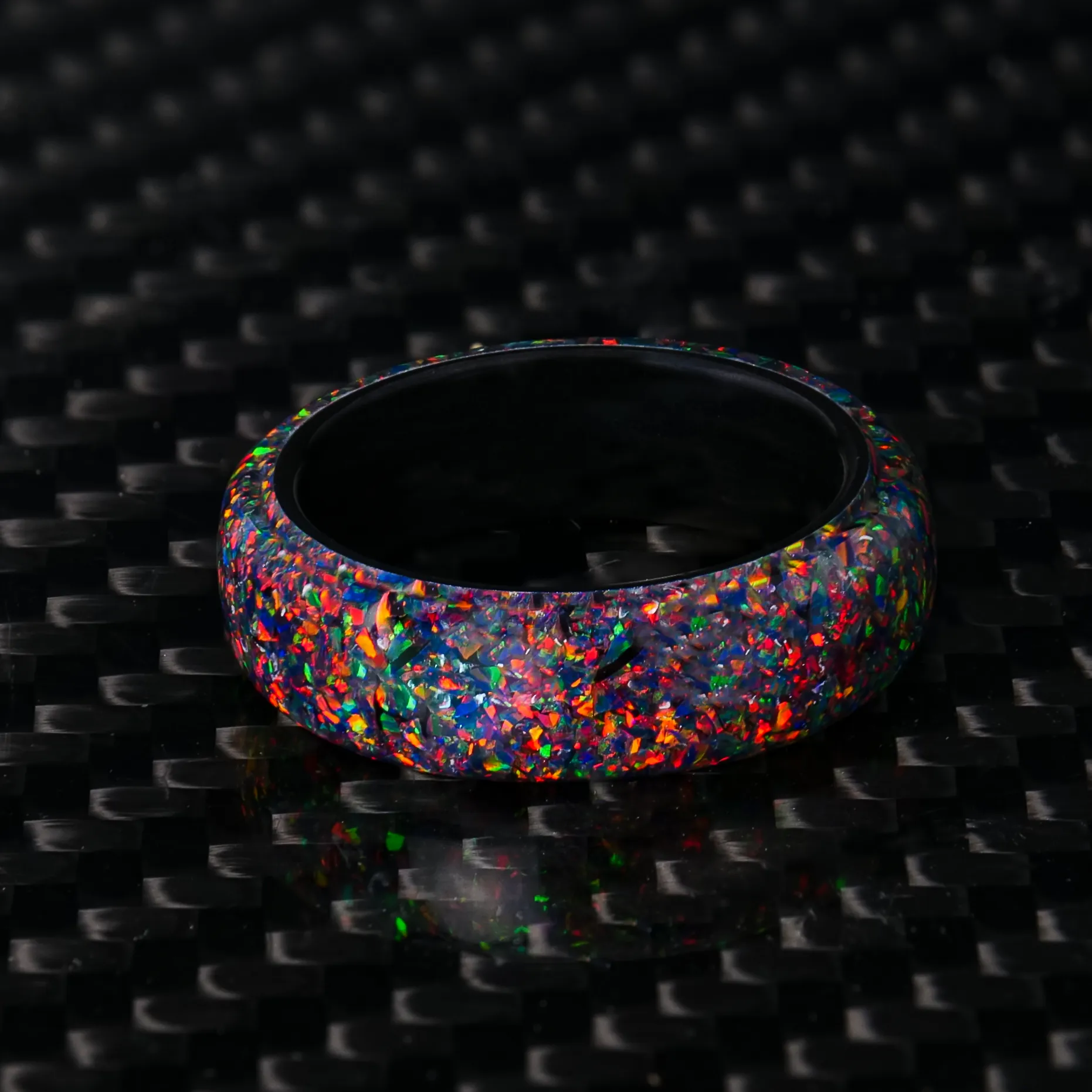 Black Fire Opal Dust Glowstone Ring