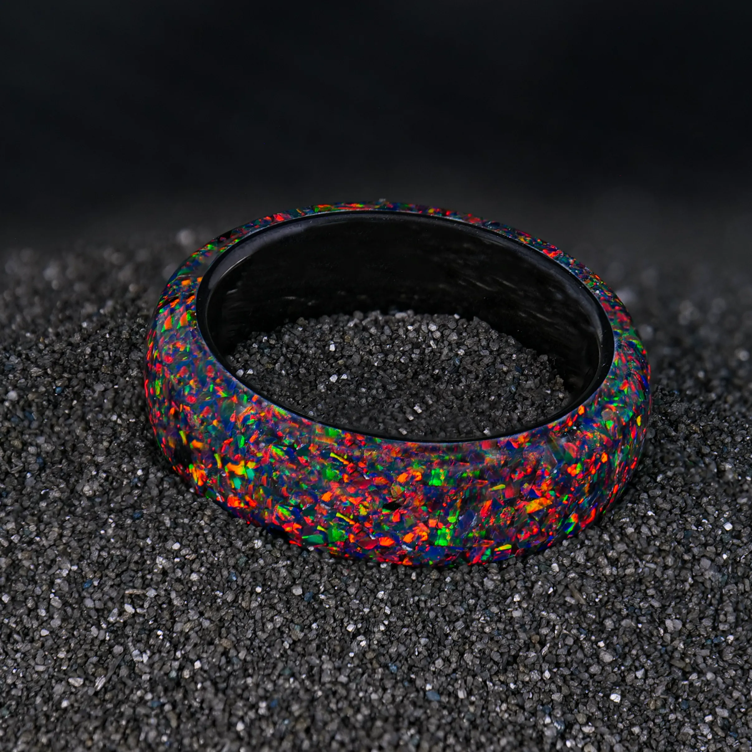 Black Fire Opal Dust Glowstone Ring