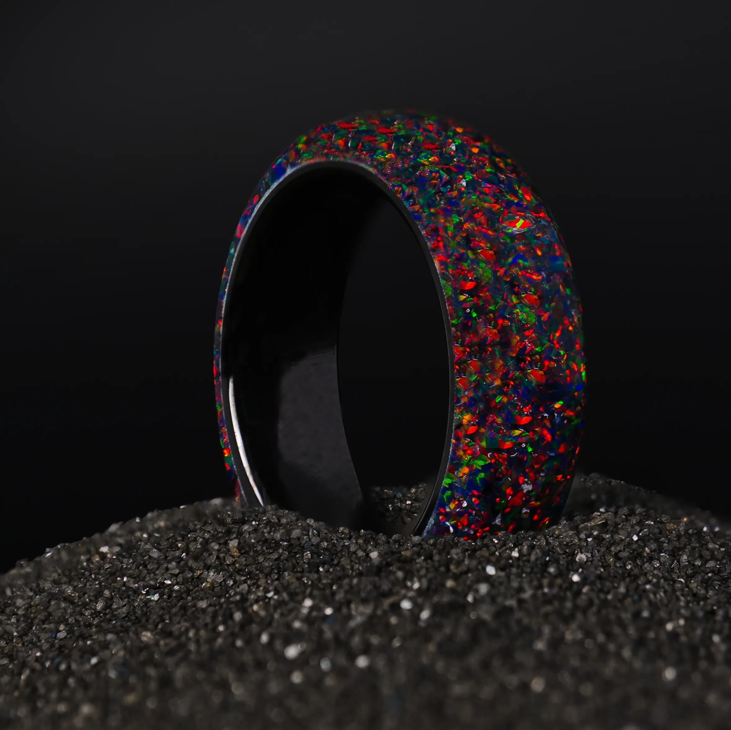 Black Fire Opal Dust Glowstone Ring