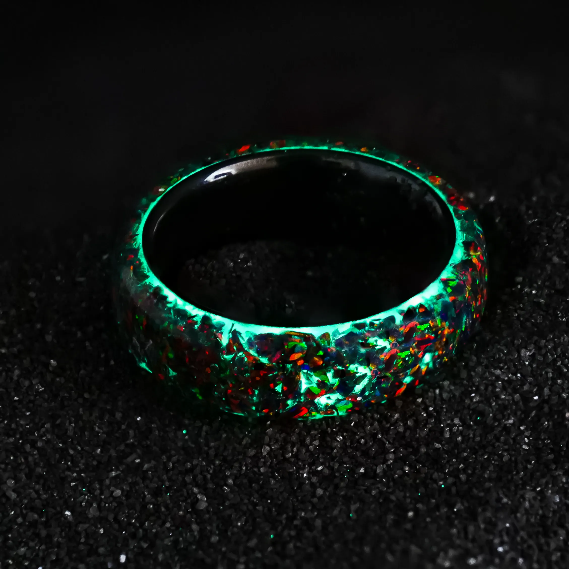Black Fire Opal Dust Glowstone Ring