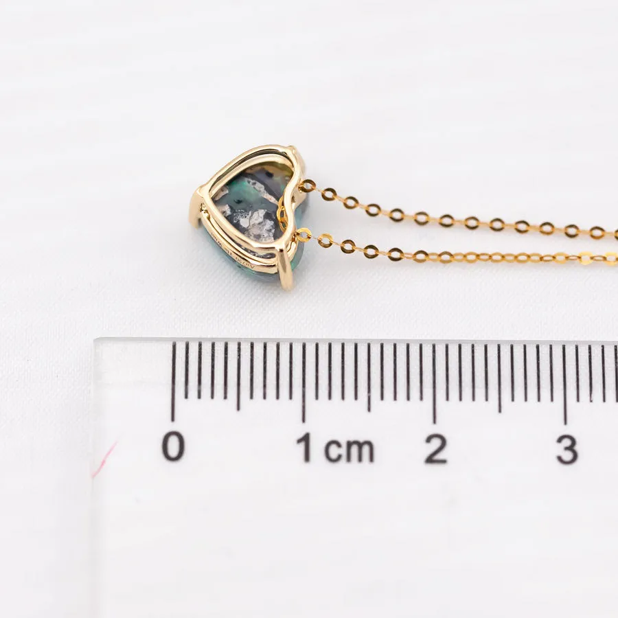 Blue Heart Shaped Australian Black Opal Pendant Necklace 18K Yellow Gold
