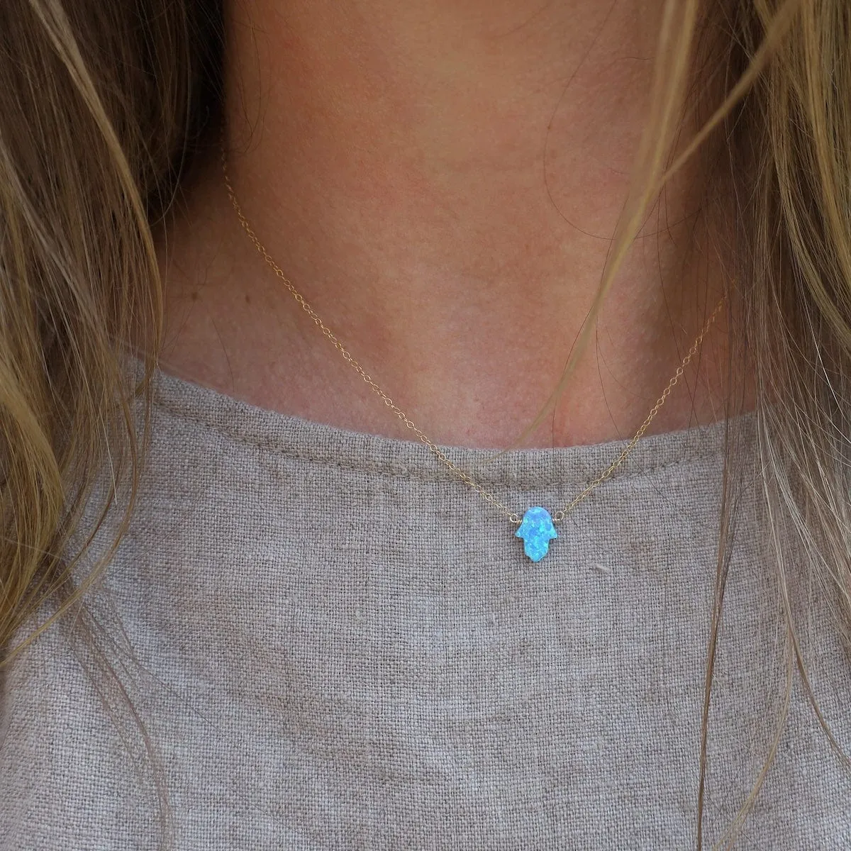 Blue Opal Hamsa Necklace