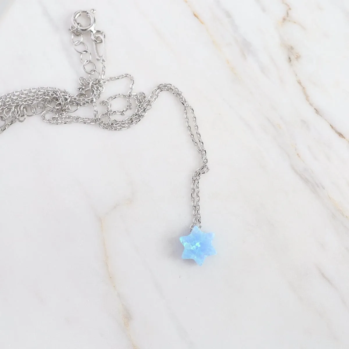 Blue Opal Star of David Necklace