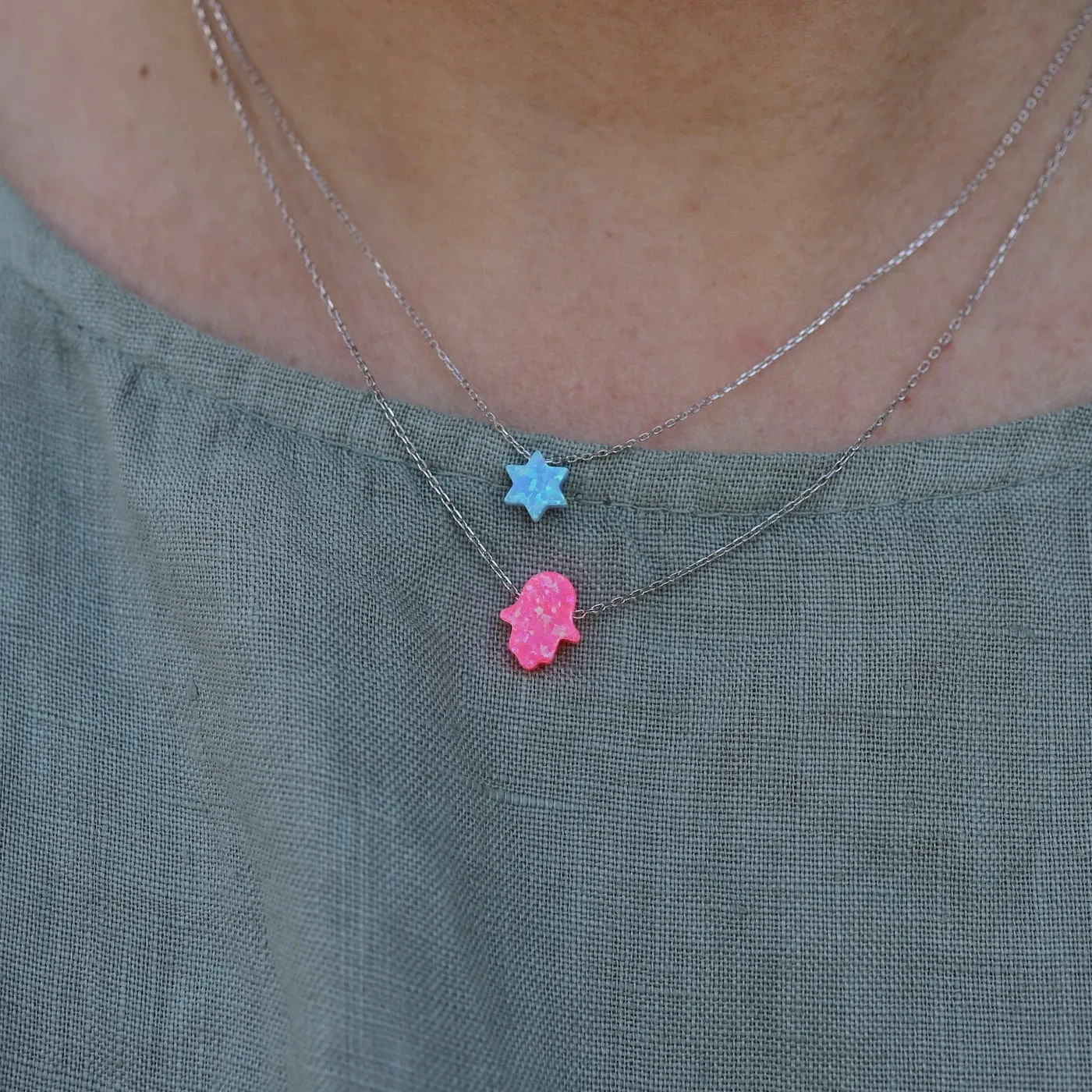 Blue Opal Star of David Necklace