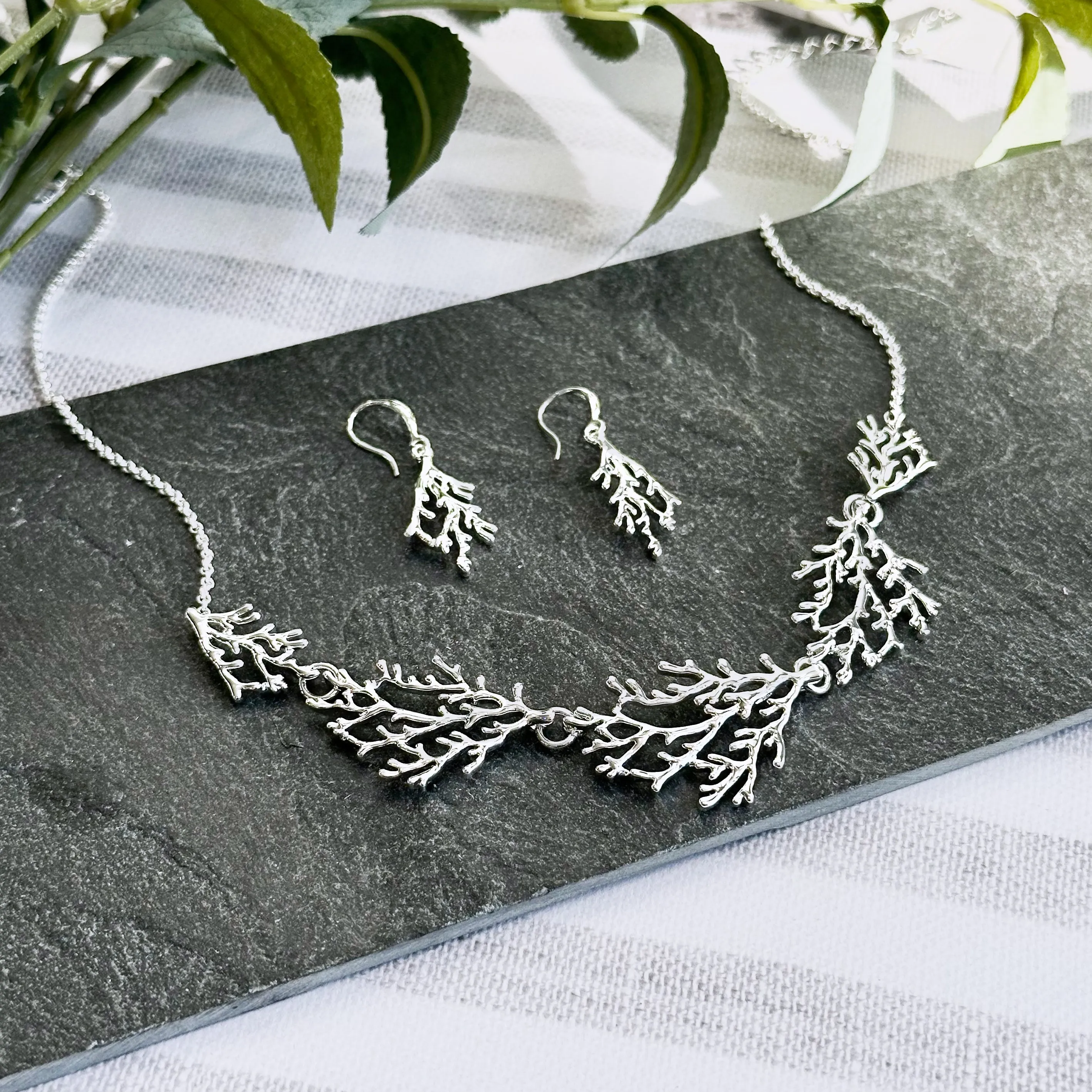 Boho Style Silver Coral Necklace