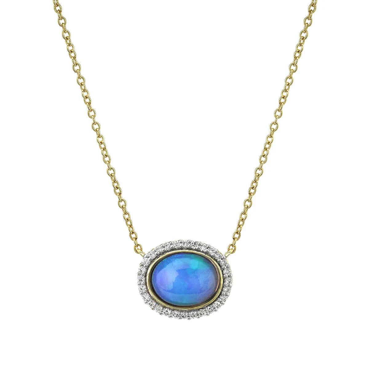 Cabochon Ethiopian Opal and Diamond Halo Necklace