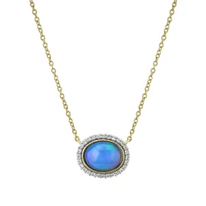 Cabochon Ethiopian Opal and Diamond Halo Necklace