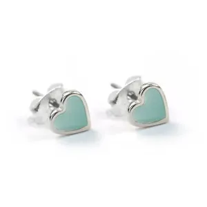 Carrie Elspeth Aqua Silver Plated Enamel Heart Stud Earrings