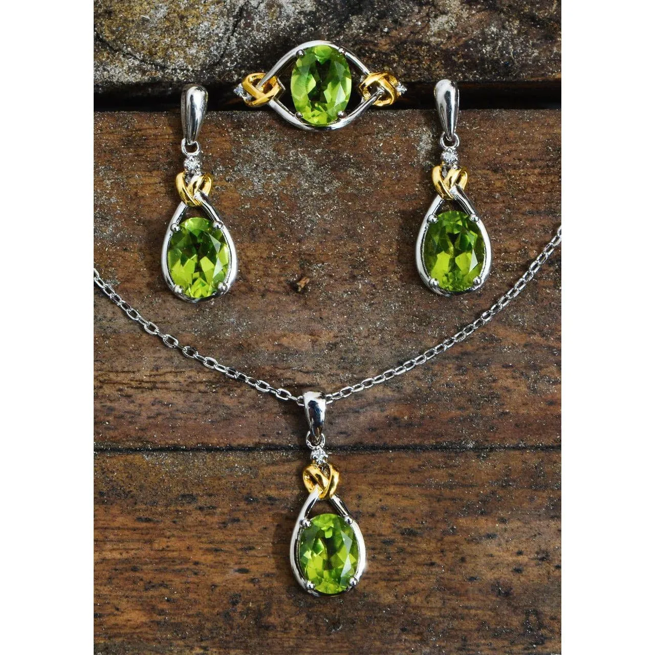 Celtic Love Knot Jewelry SET-Diamonds & REAL Gemstones in Sterling Silver