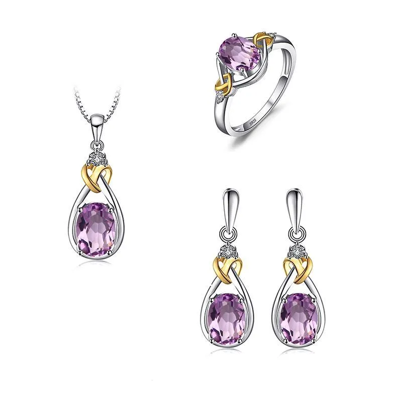 Celtic Love Knot Jewelry SET-Diamonds & REAL Gemstones in Sterling Silver