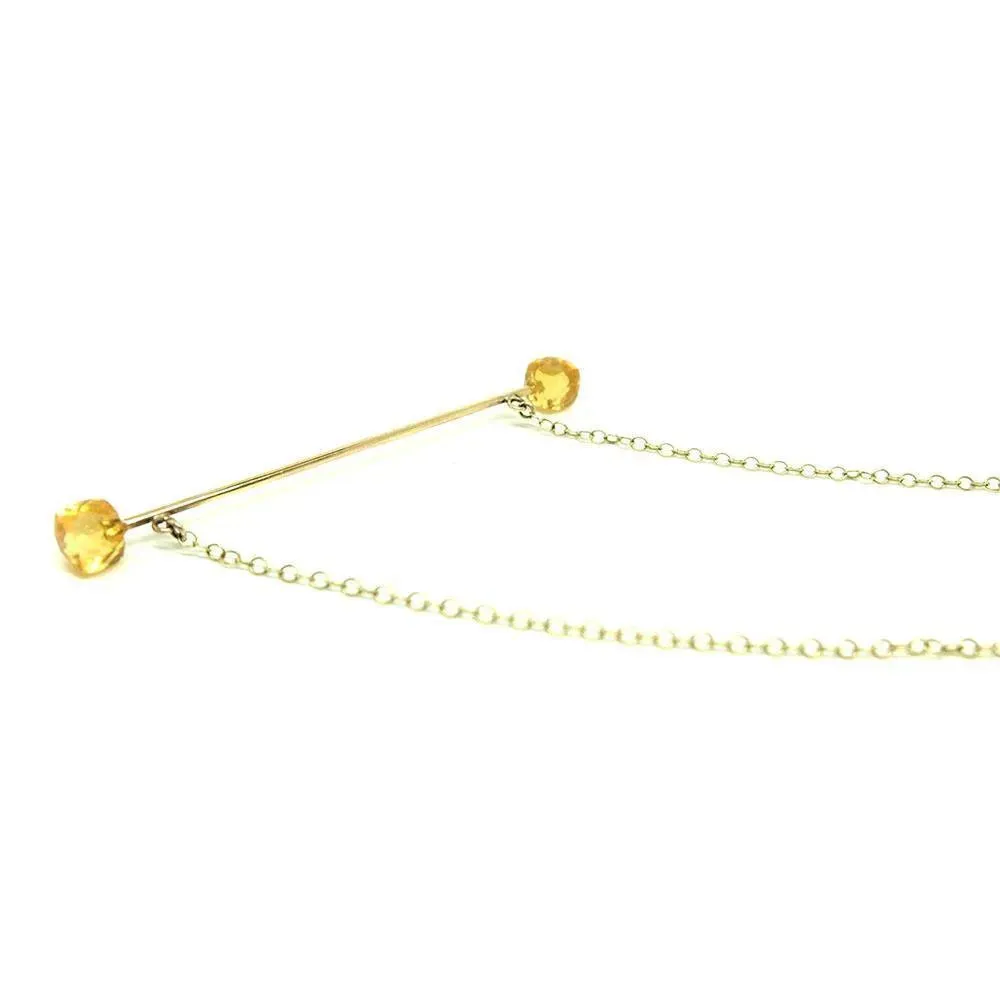 Citrine 9ct Gold Bar Necklace