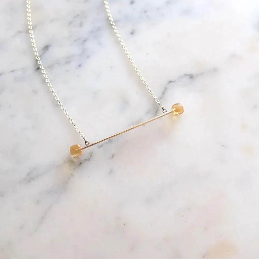 Citrine 9ct Gold Bar Necklace