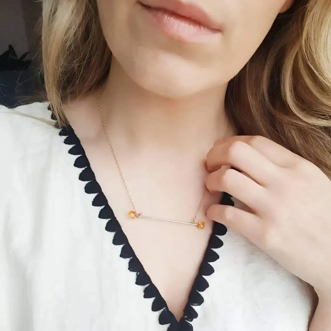Citrine 9ct Gold Bar Necklace