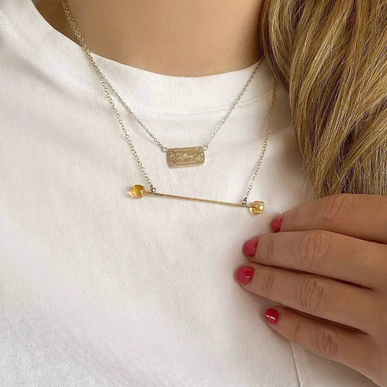 Citrine 9ct Gold Bar Necklace