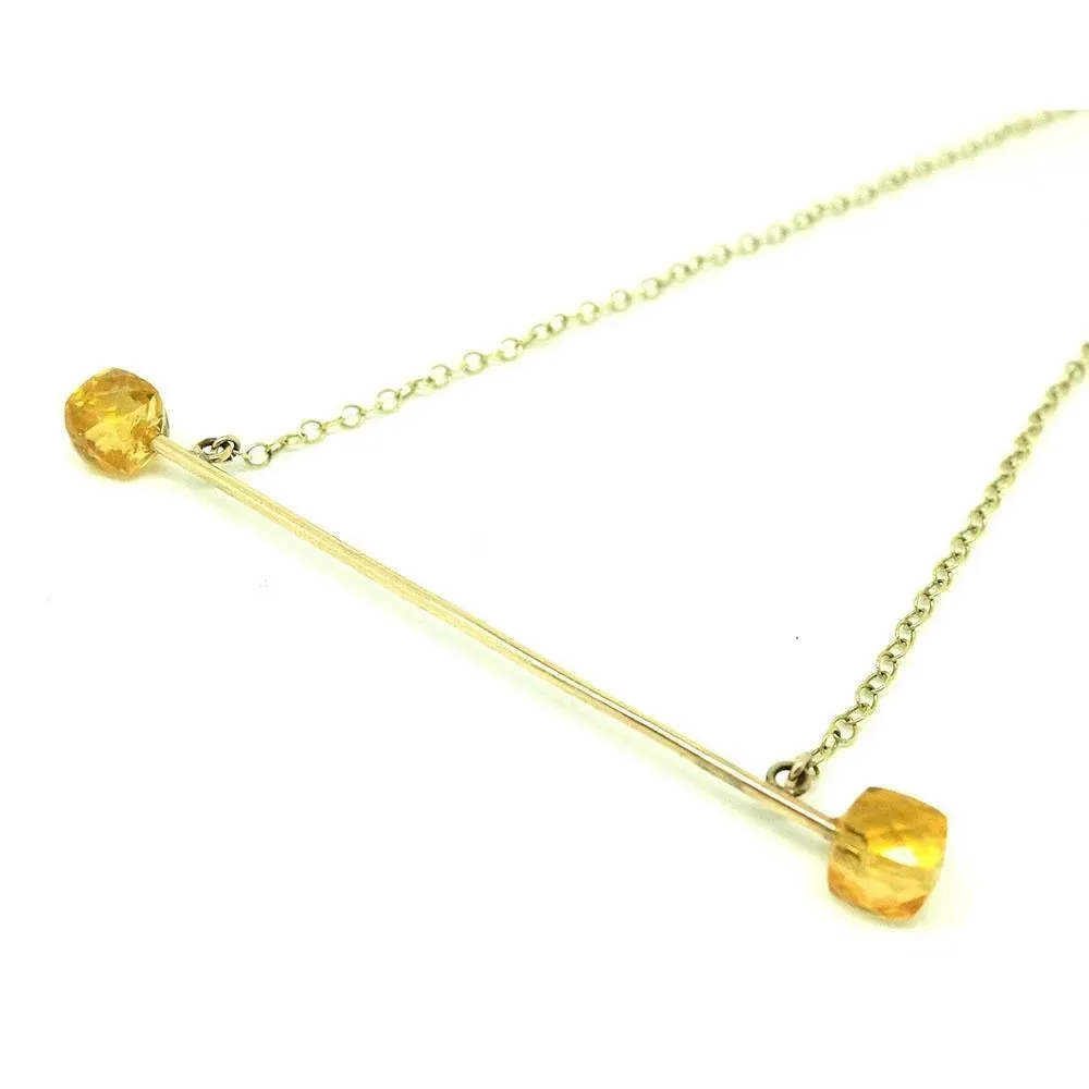 Citrine 9ct Gold Bar Necklace