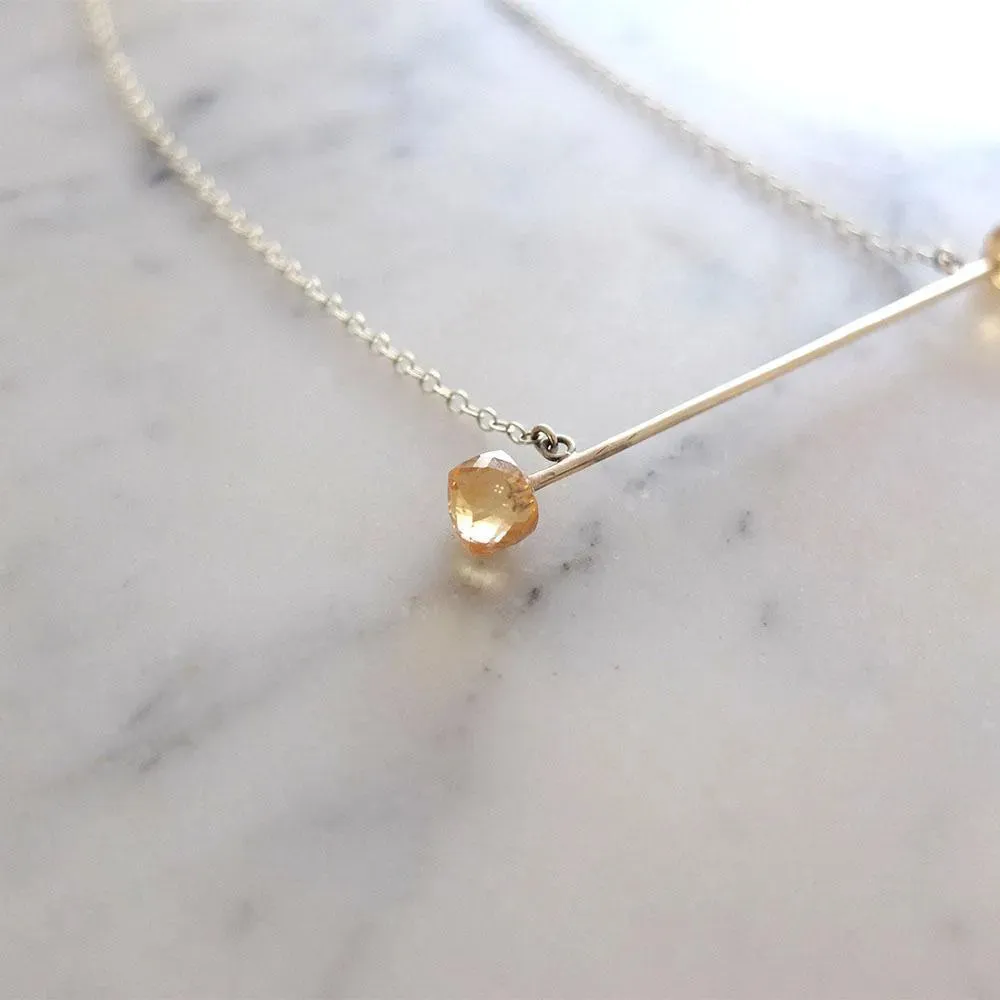 Citrine 9ct Gold Bar Necklace