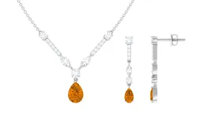 Citrine and Moissanite Drop Necklace Earrings Set