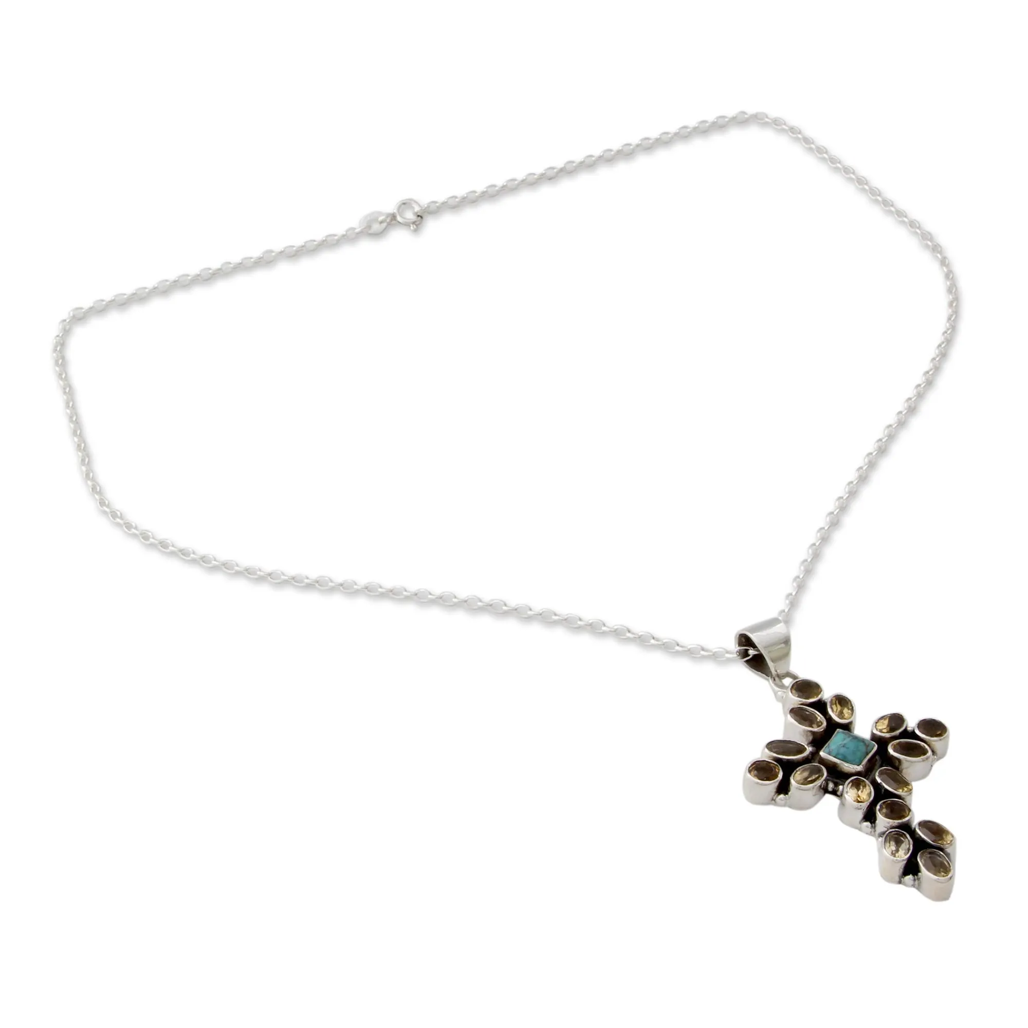 Citrine and Sterling Silver Necklace with Cross Pendant - Radiant Cross | NOVICA