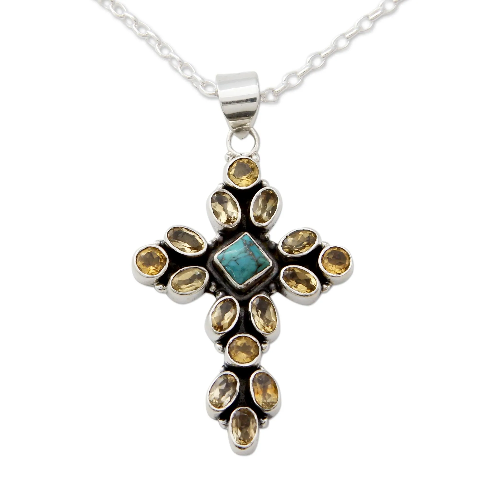 Citrine and Sterling Silver Necklace with Cross Pendant - Radiant Cross | NOVICA