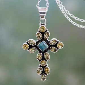 Citrine and Sterling Silver Necklace with Cross Pendant - Radiant Cross | NOVICA