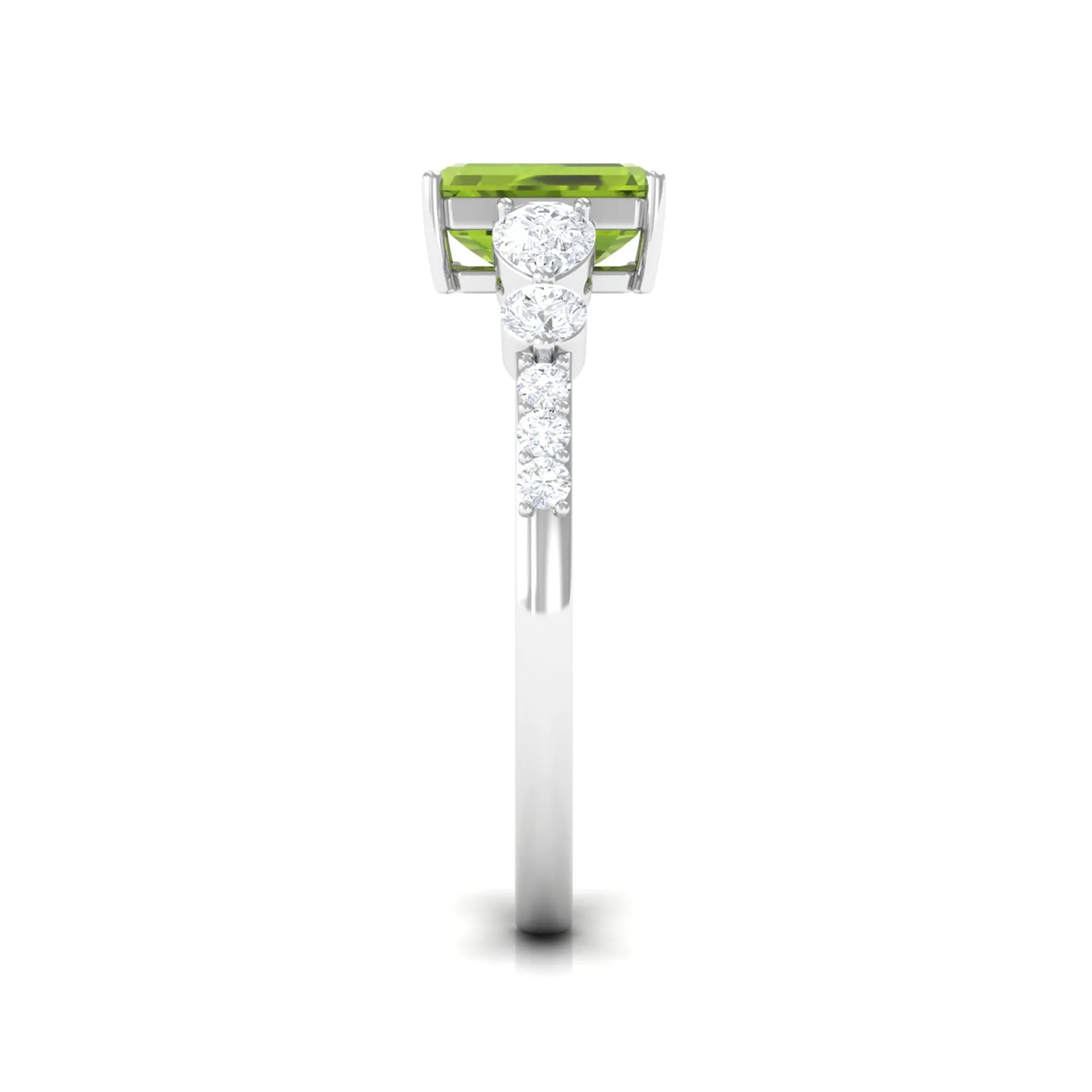 Classic Peridot Solitaire Ring with Moissanite Side Stones in Gold