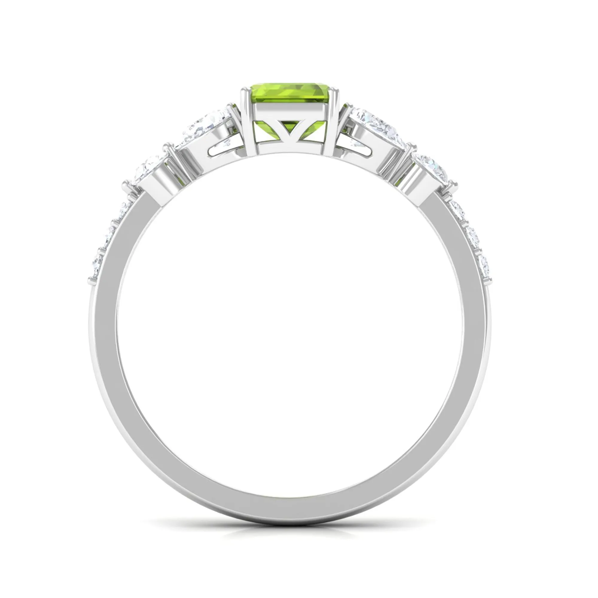 Classic Peridot Solitaire Ring with Moissanite Side Stones in Gold
