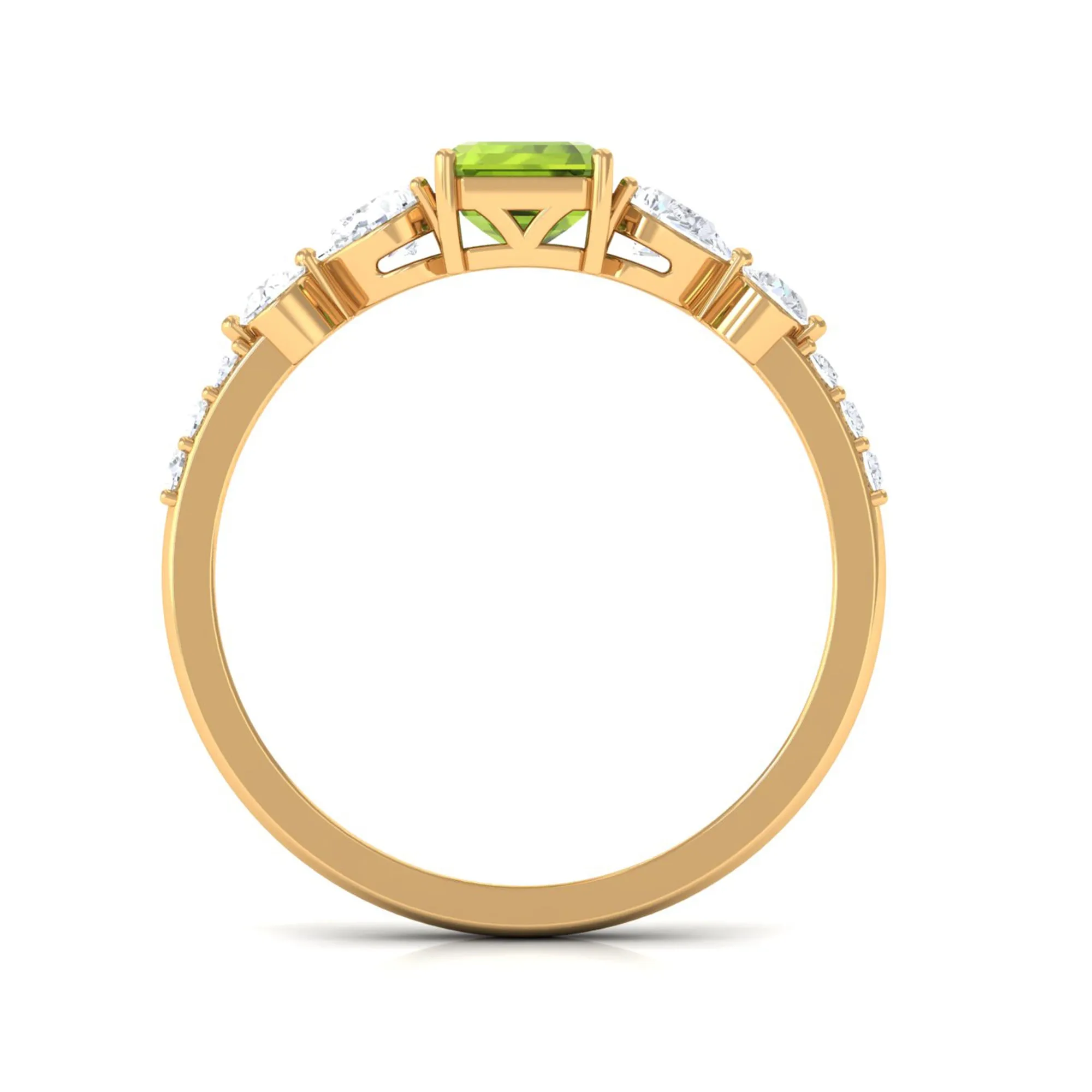 Classic Peridot Solitaire Ring with Moissanite Side Stones in Gold