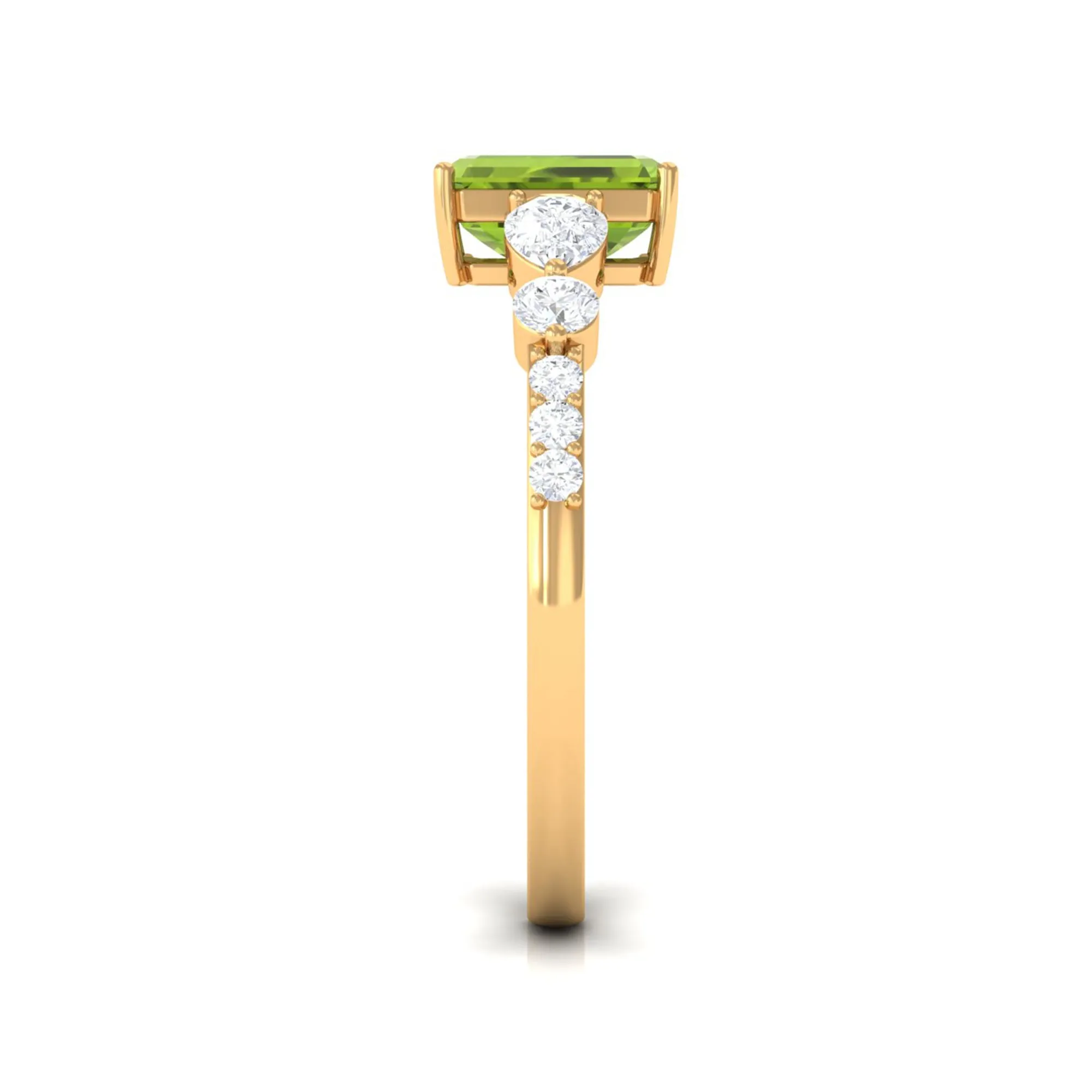 Classic Peridot Solitaire Ring with Moissanite Side Stones in Gold