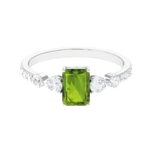Classic Peridot Solitaire Ring with Moissanite Side Stones in Gold