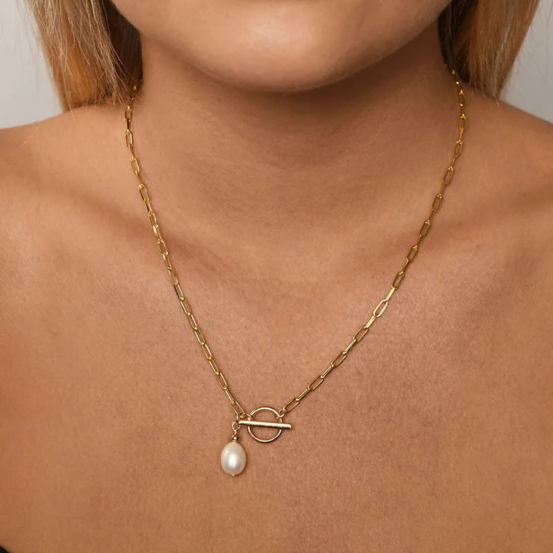 CLIP CHAIN NECKLACE WITH PEARL