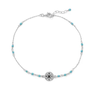 Compass and Sterling Silver Anklet