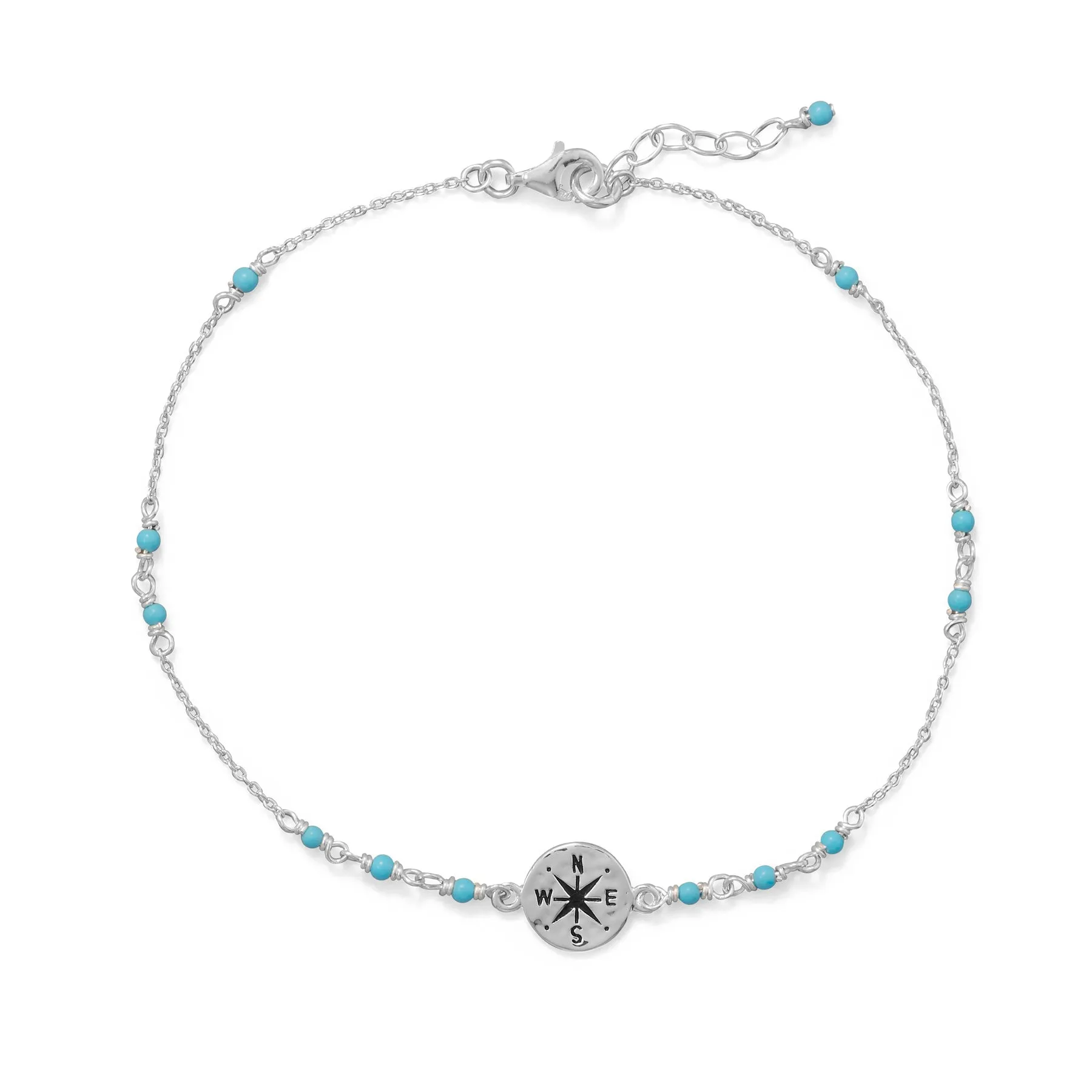 Compass and Sterling Silver Anklet