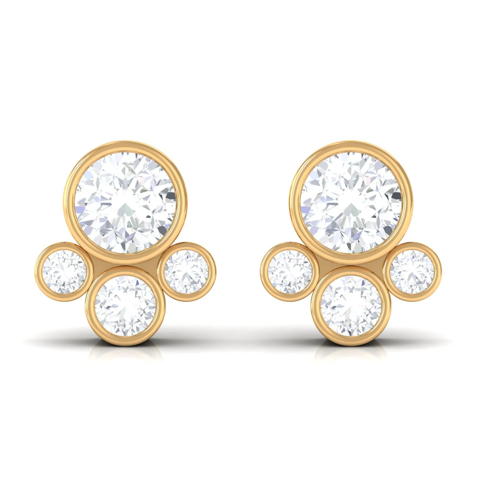 Contemporary Zircon Cluster Stud Earrings in Bezel Setting