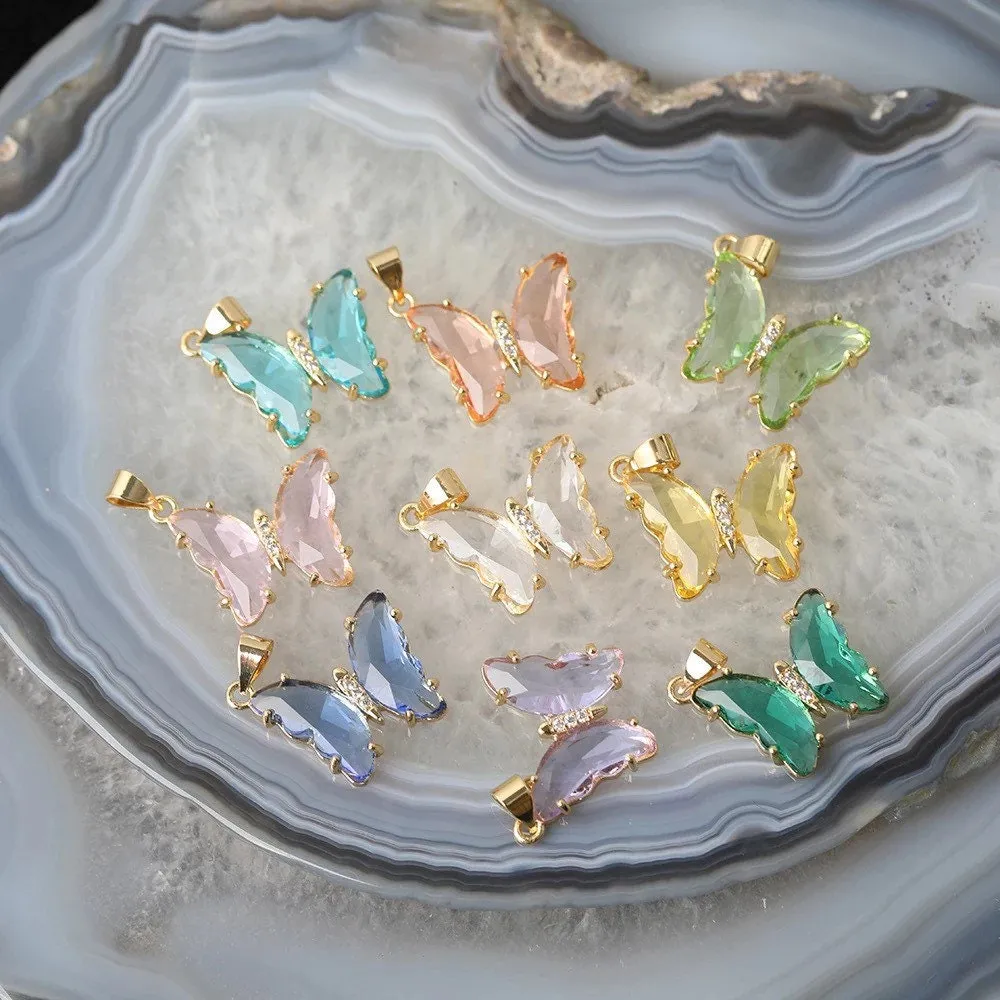 CRYSTAL GLASS Butterfly Pendant / Platinum Plated / Statement Pendant Jewelry Colorful / Y2K Indie Aesthetic / Gift for Her Teen Friendship