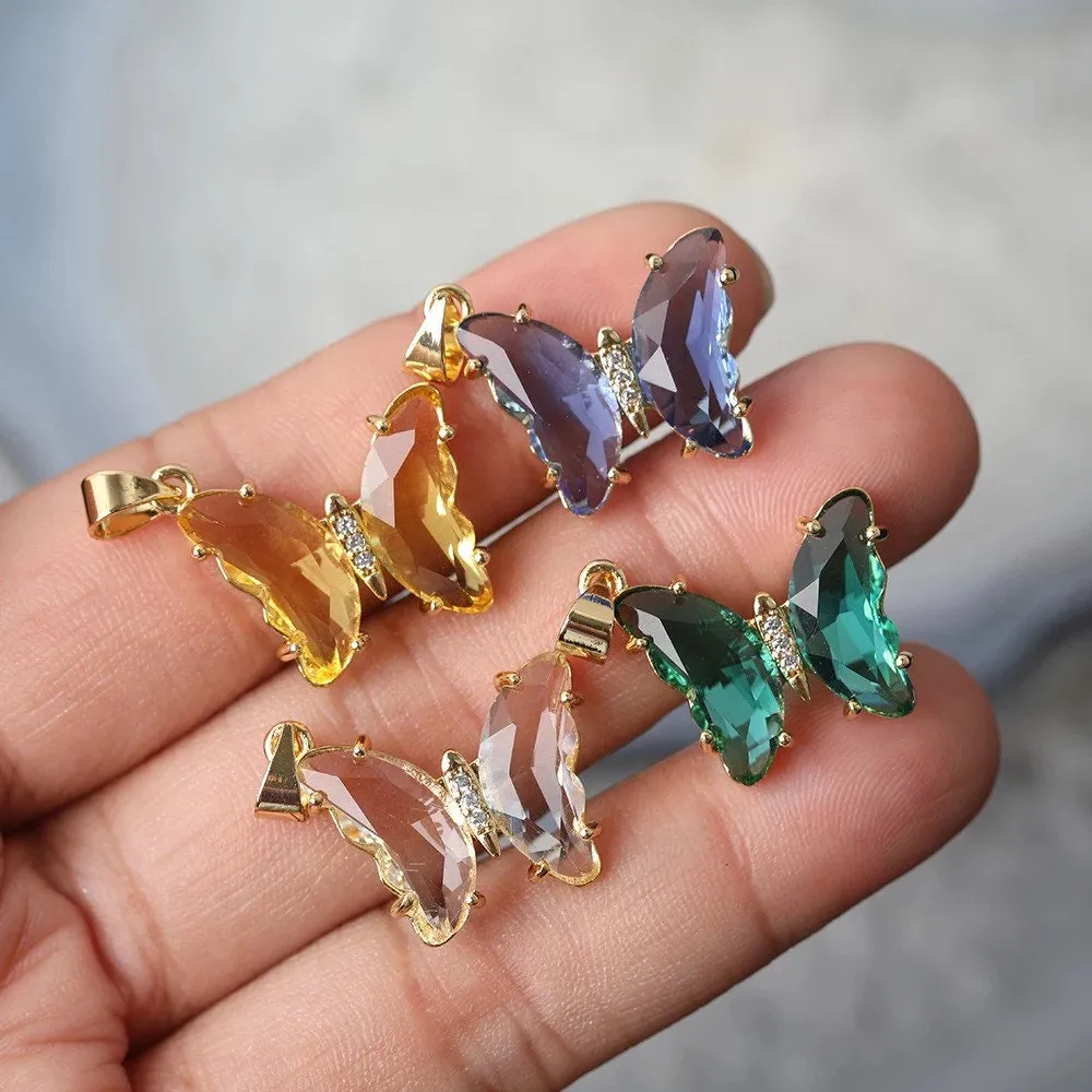 CRYSTAL GLASS Butterfly Pendant / Platinum Plated / Statement Pendant Jewelry Colorful / Y2K Indie Aesthetic / Gift for Her Teen Friendship