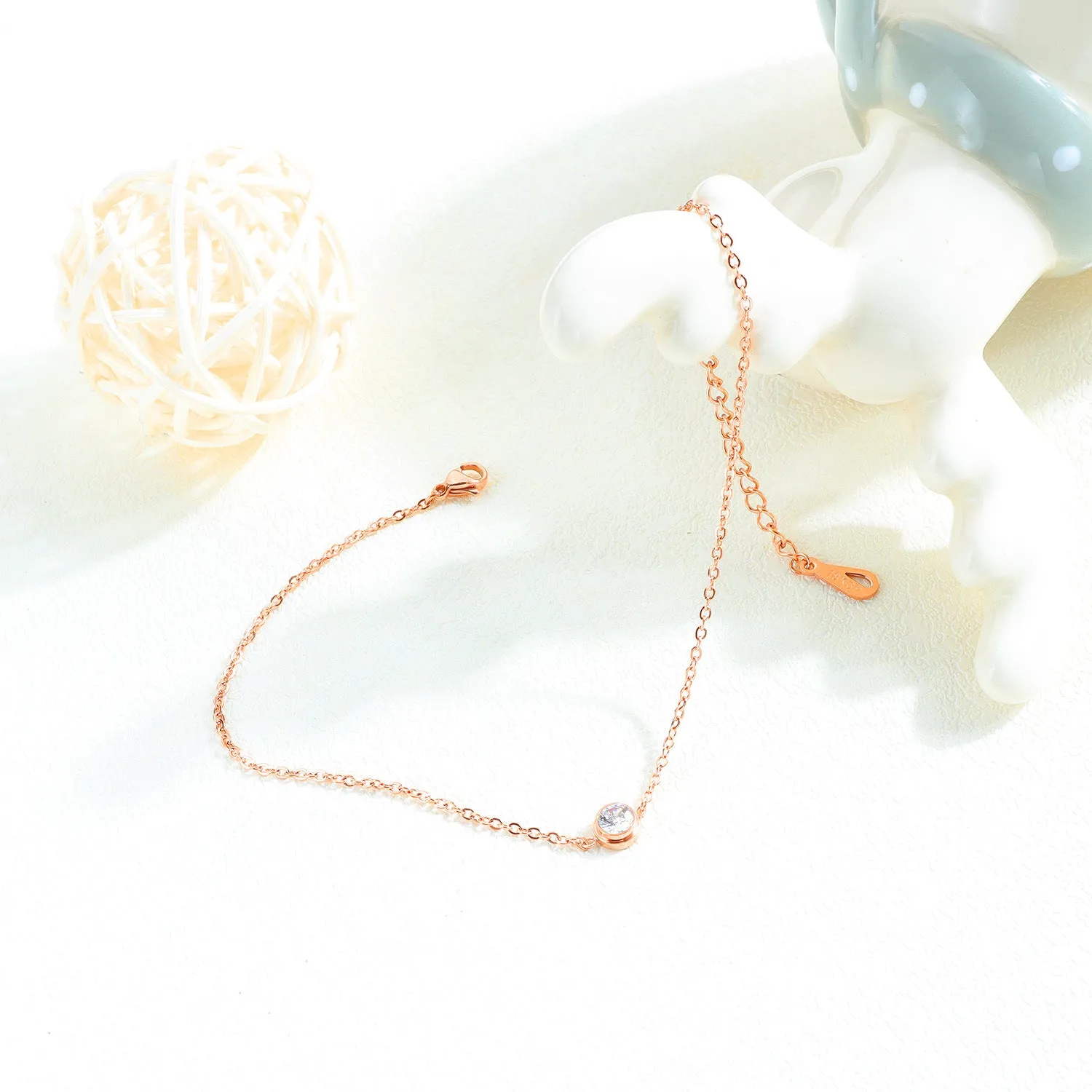 Cubic Zirconia Rose Gold Anklet Bracelet