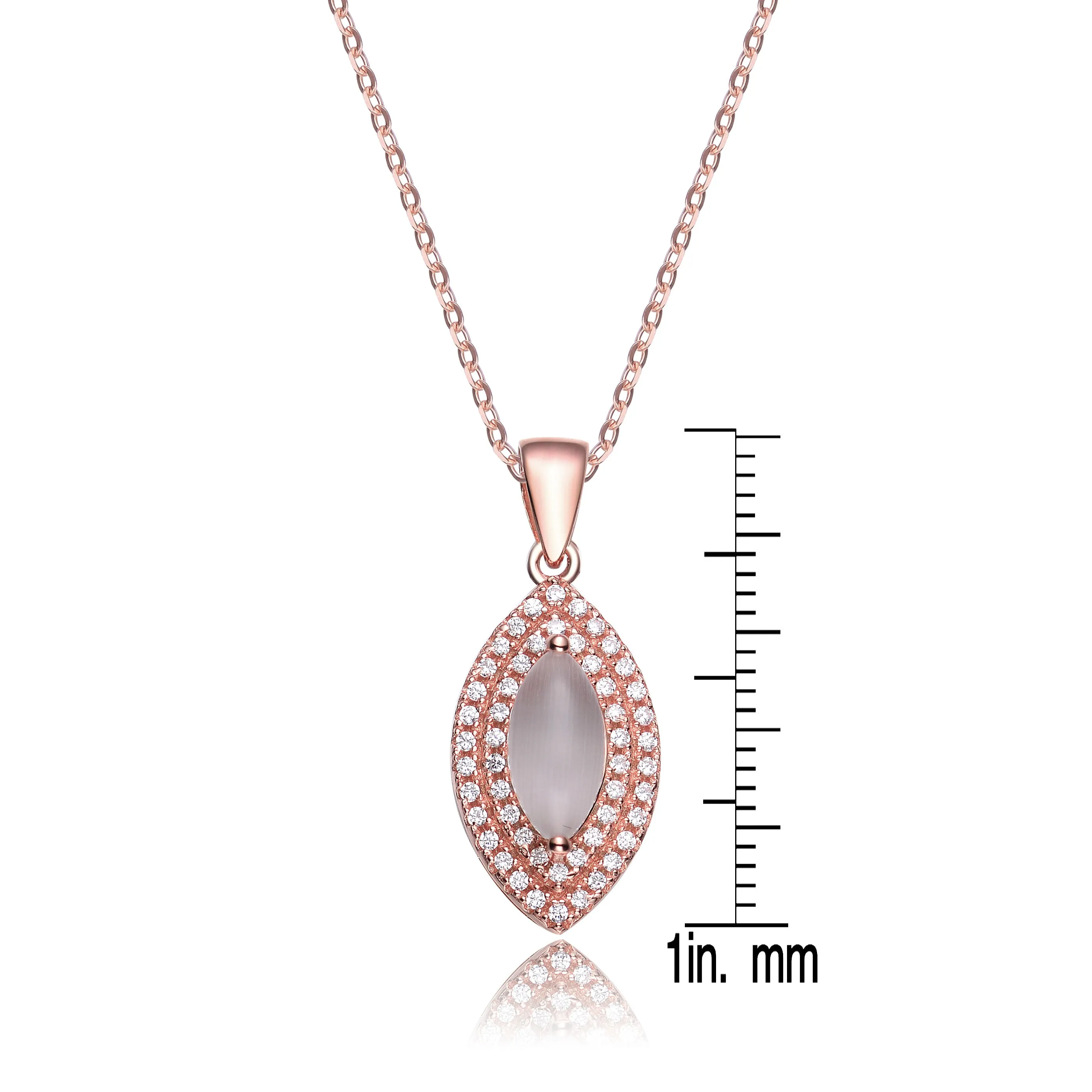 Cubic Zirconia Sterling Silver Rose Plated White Opal Pendant