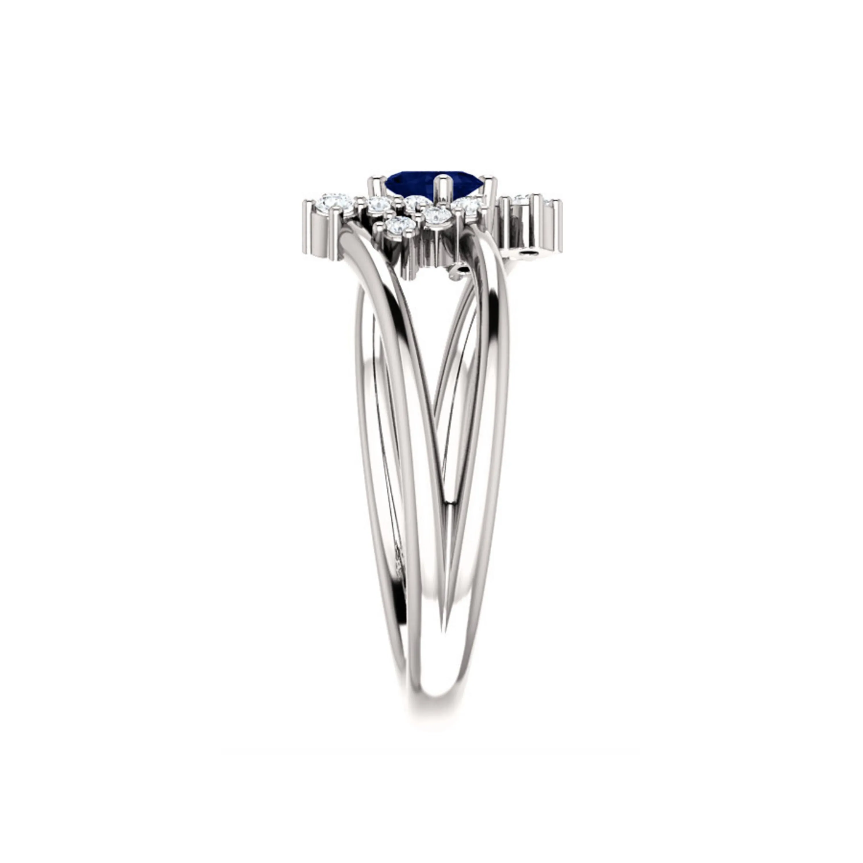Custom 14k Gold Oval Gemstone and Diamond Bypass Ring