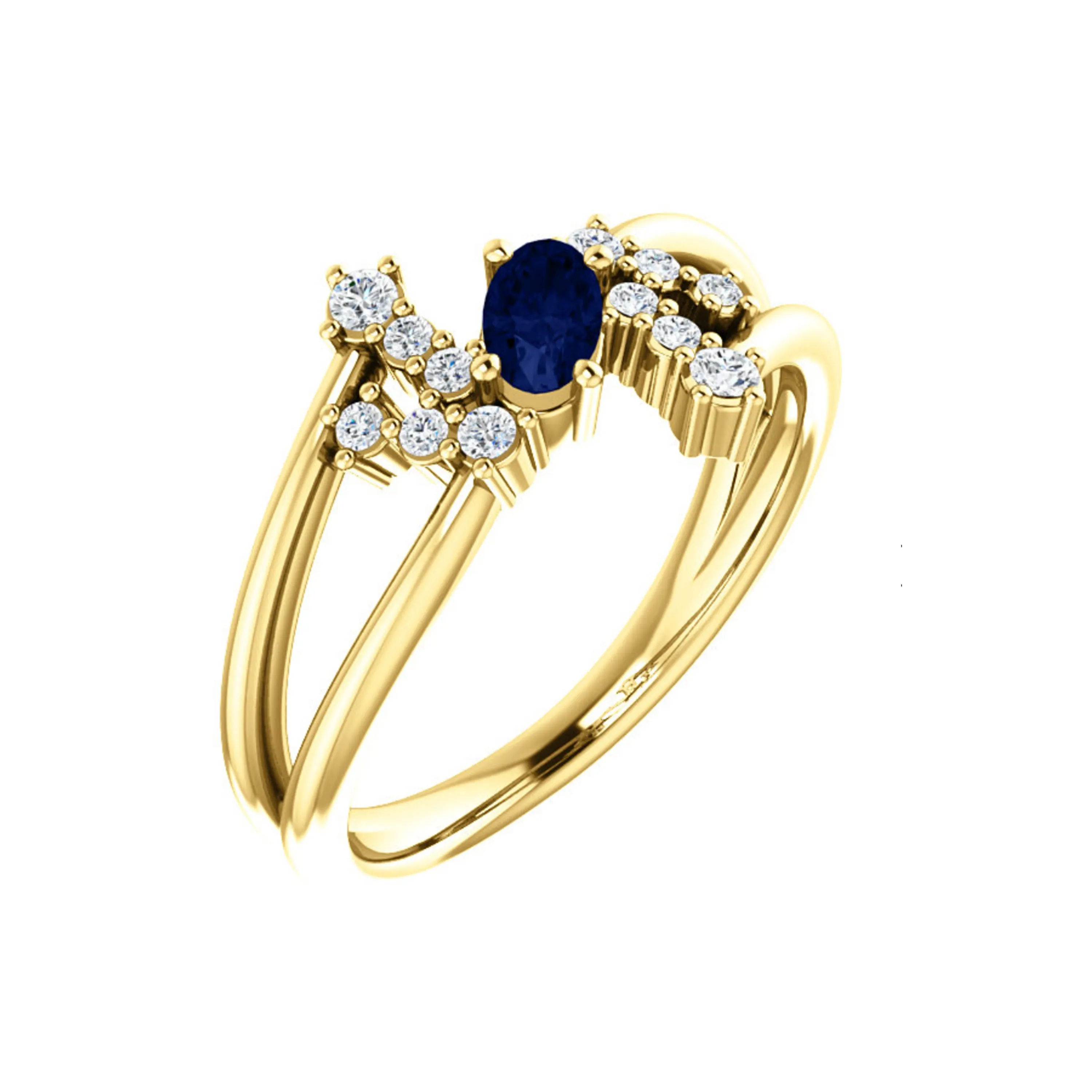 Custom 14k Gold Oval Gemstone and Diamond Bypass Ring