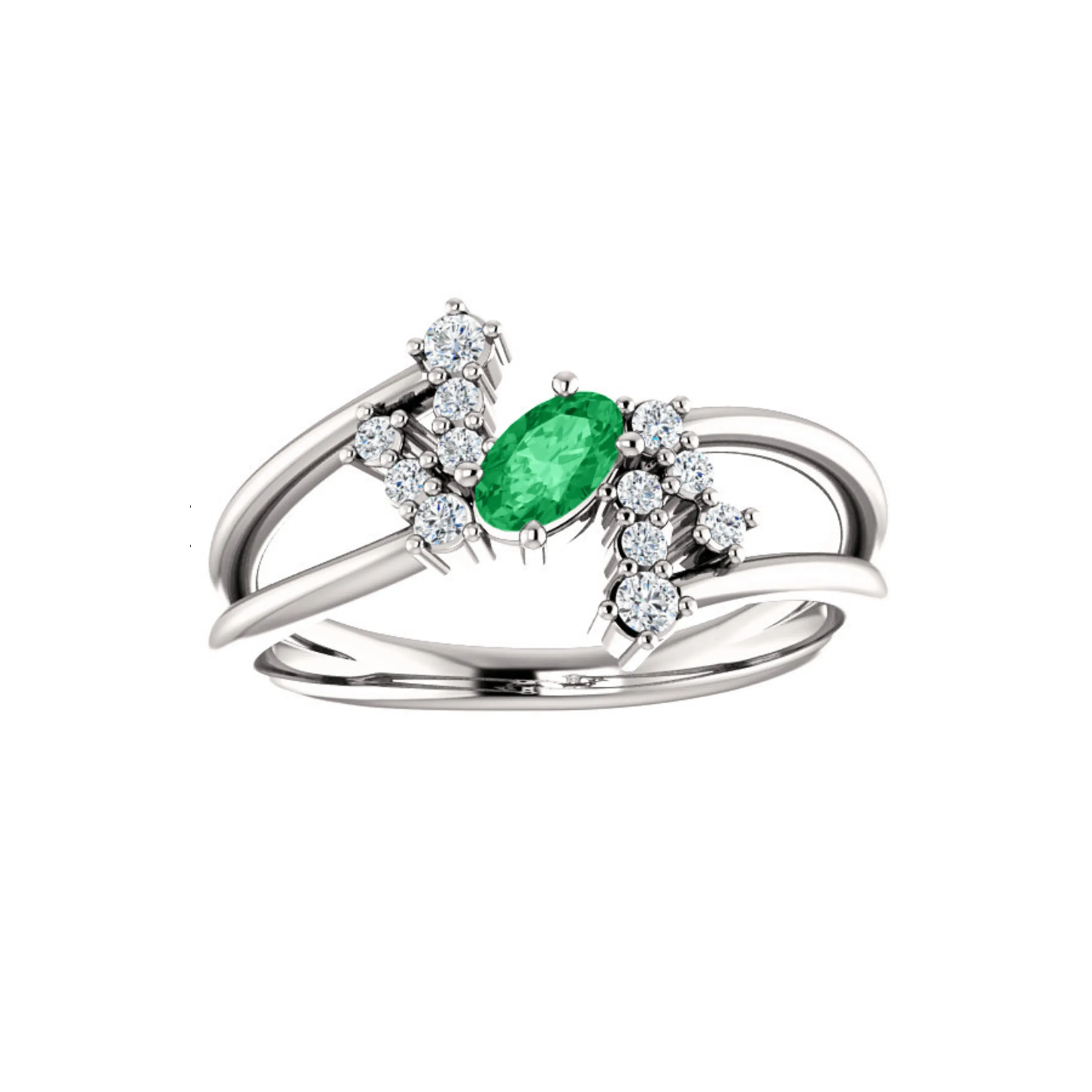Custom 14k Gold Oval Gemstone and Diamond Bypass Ring